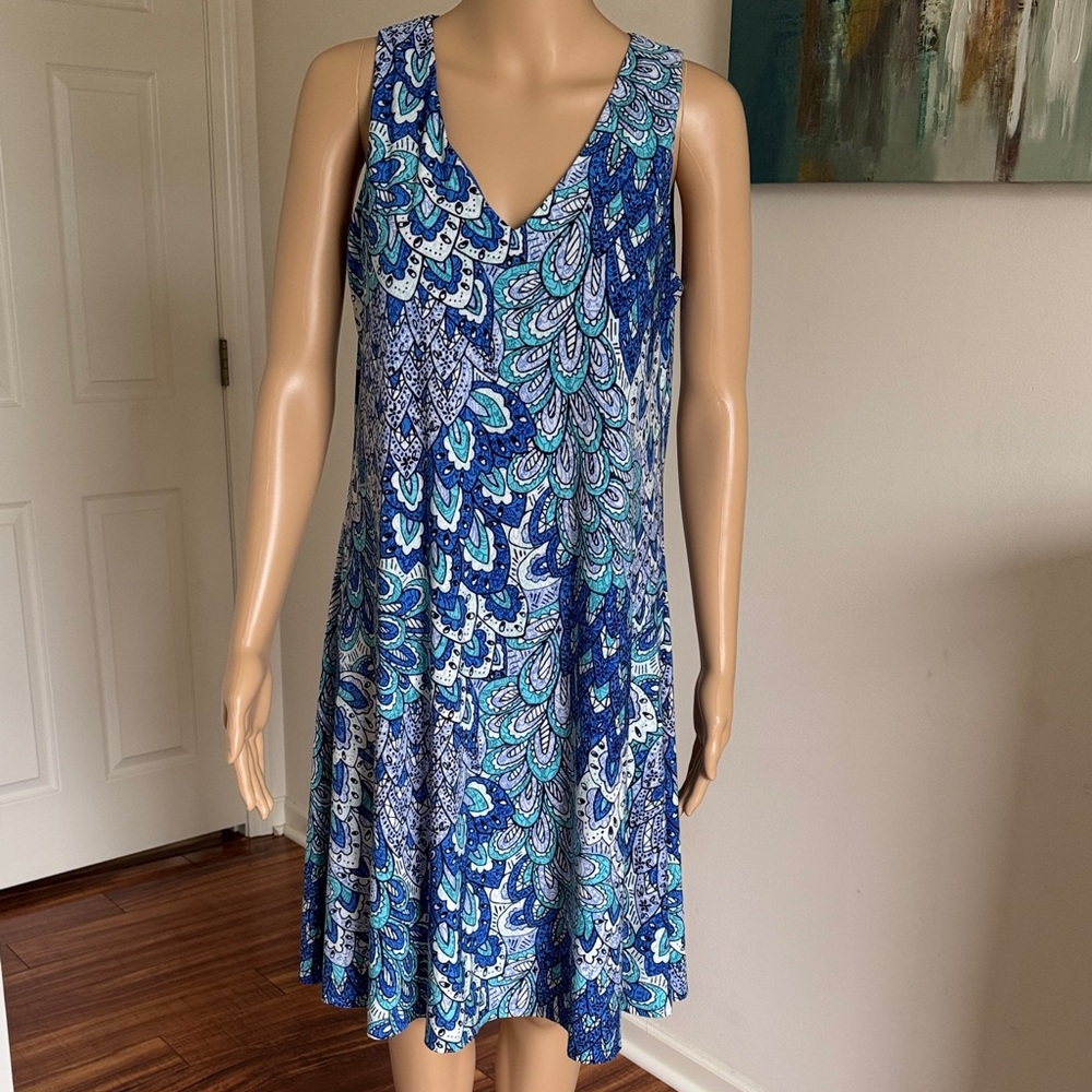 Anne Klein Blue Teal V-Neck Dress